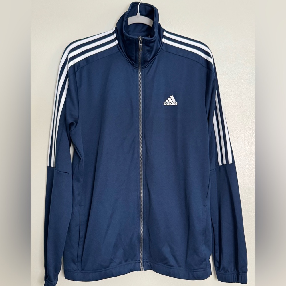 ADIDAS - Zip Front Track Suit Jacket - Men's Size Medium - Navy Blue /White